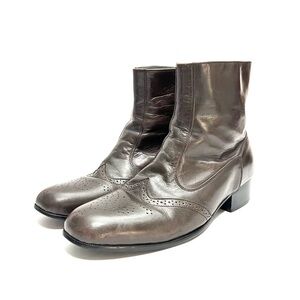 Vintage 1980s men's dark khaki brown leather wingtip brogue ankle boots